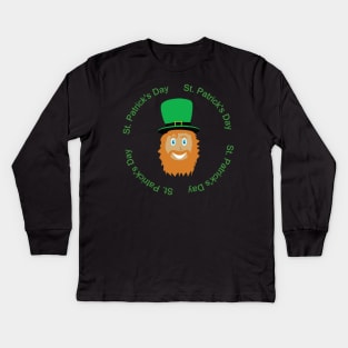 Cartoon of a man with long beard and green hat. St. Patrick's Day Kids Long Sleeve T-Shirt